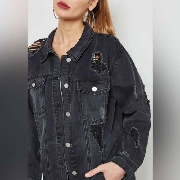 Missguided Distressed Denim Jacket - Picture 1 of 7